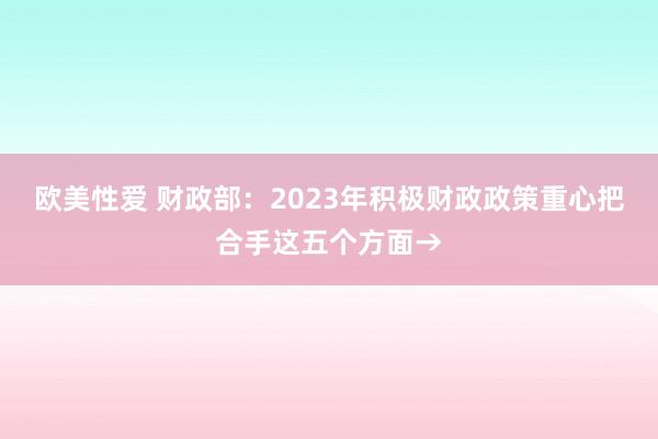 欧美性爱 财政部：2023年积极财政政策重心把合手这五个方面→