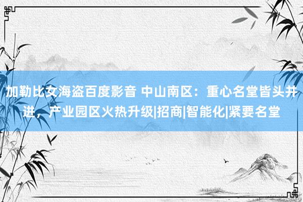 加勒比女海盗百度影音 中山南区：重心名堂皆头并进，产业园区火热升级|招商|智能化|紧要名堂